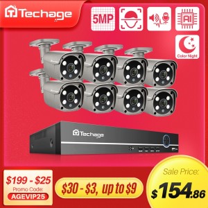 Techage Security Camera System 8CH 5MP HD POE NVR Kit CCTV Two Way Audio AI Face Detect Outdoor Video Surveillance IP Camera Set