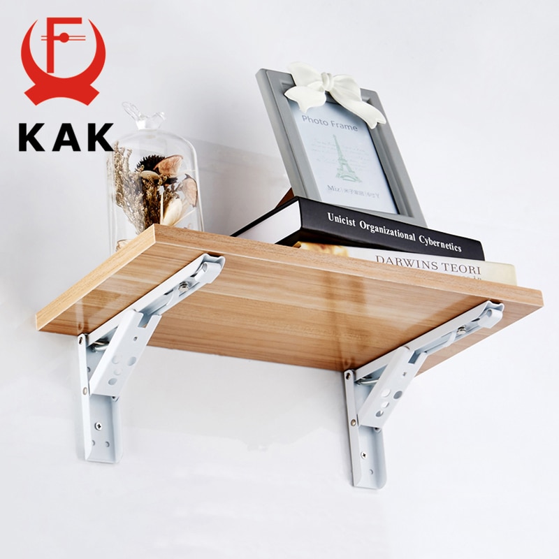 KAK 2pcs Folding Shelf Brackets Heavy Duty Stainless Steel Collapsible Shelf Bracket for Table Work Space Saving DIY Bracket